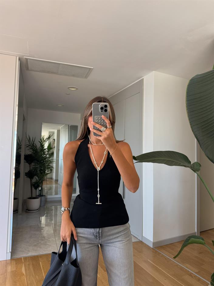 Dilvin Halter Yaka Triko Bluz - Siyah