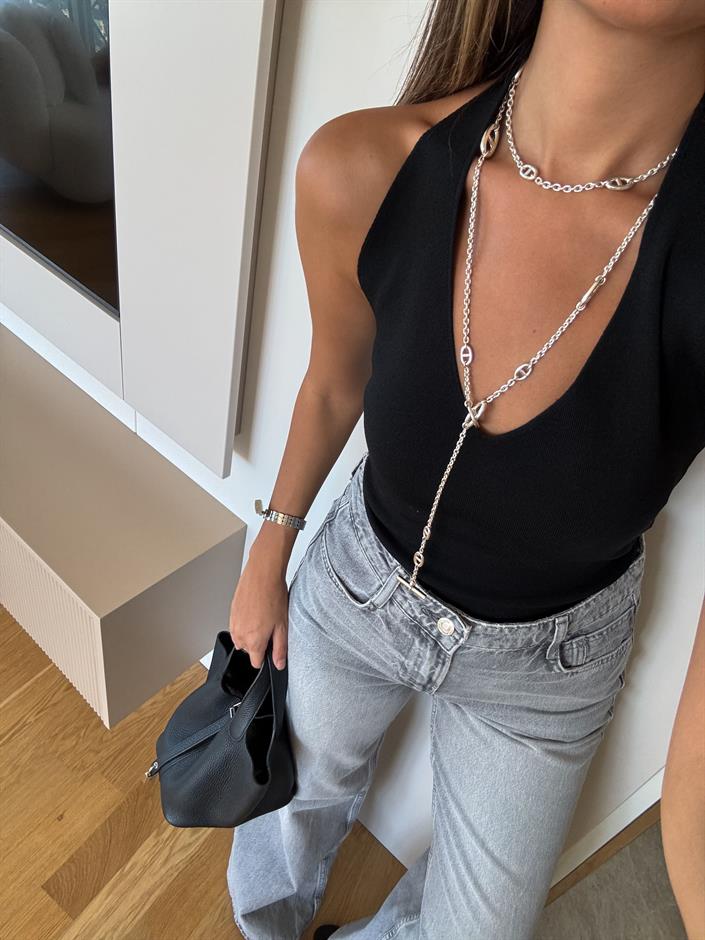 Dilvin Halter Yaka Triko Bluz - Siyah