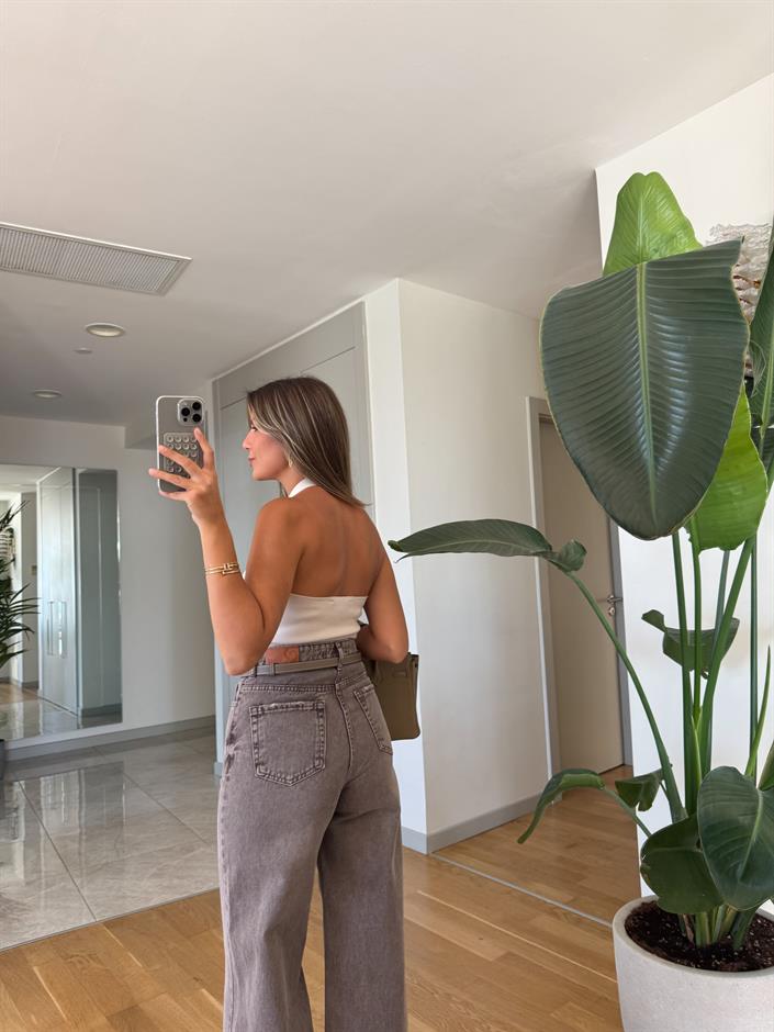 Dilvin Halter Yaka Triko Bluz - Taş