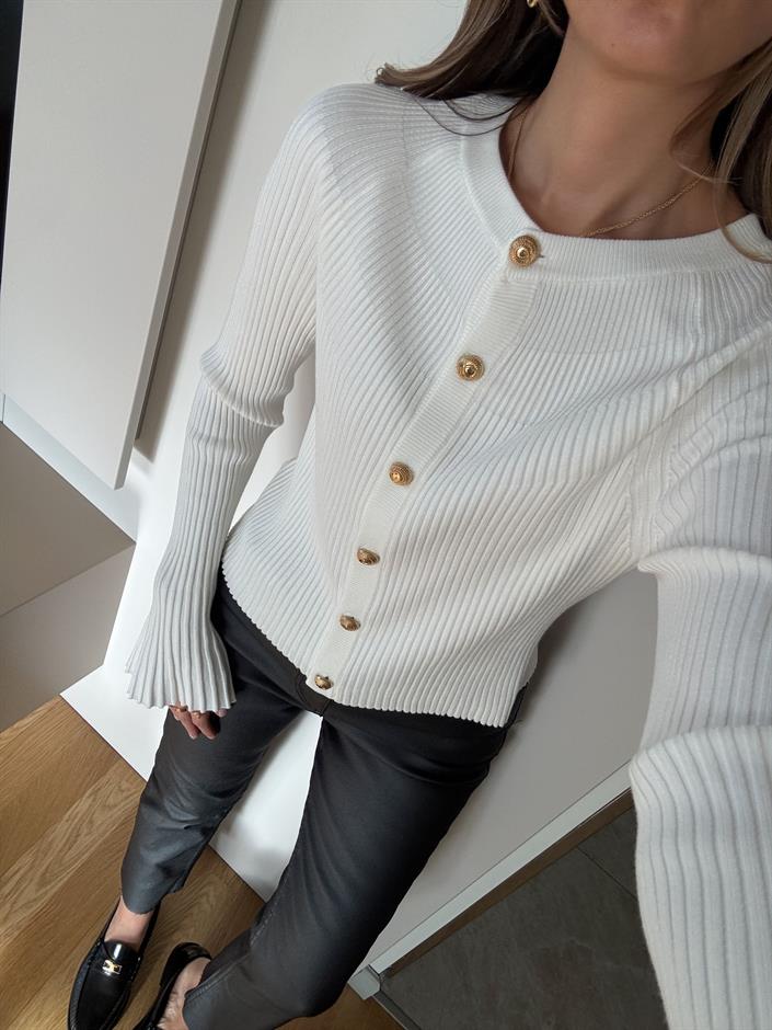 Dilvin İspanyol Kol Triko Hırka - Ekru 