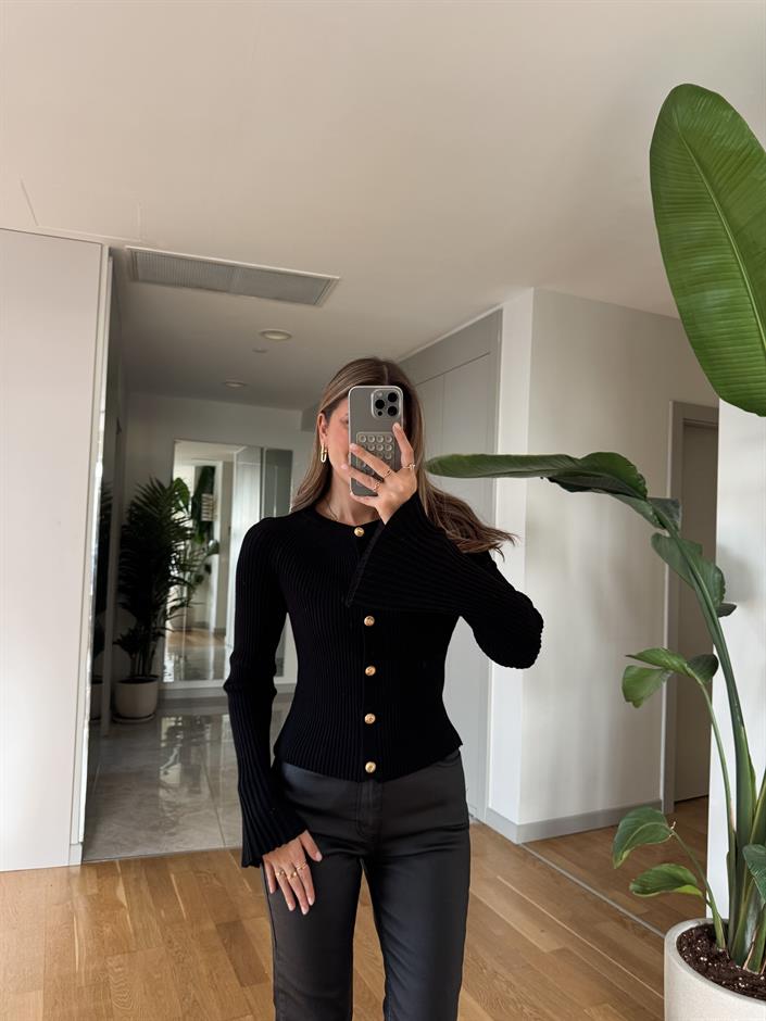 Dilvin İspanyol Kol Triko Hırka - Siyah 