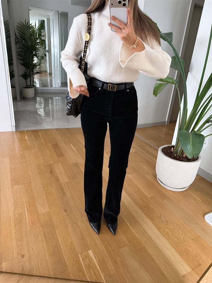 Dilvin Kadife Flare Pantolon - Siyah