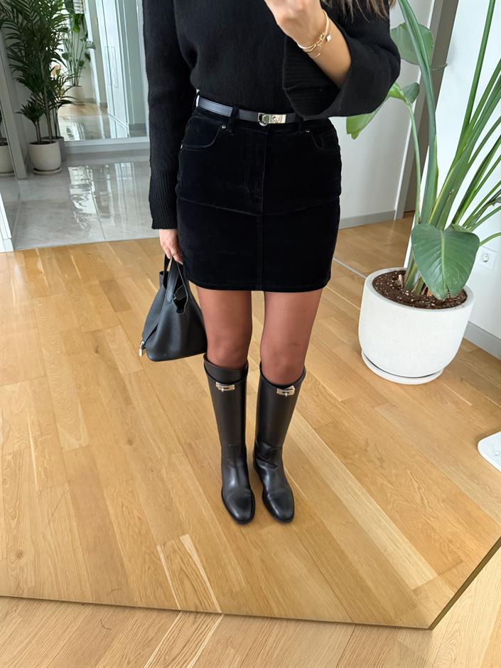 Dilvin Kadife Mini Etek -Siyah