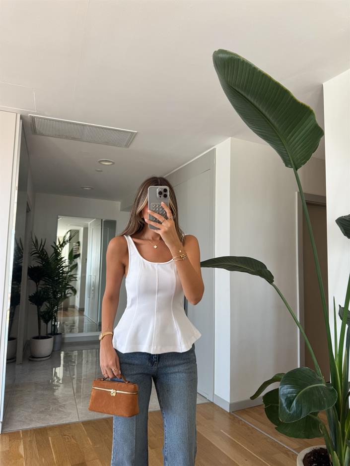 Dilvin Kalın Askılı Peplum Top -Beyaz