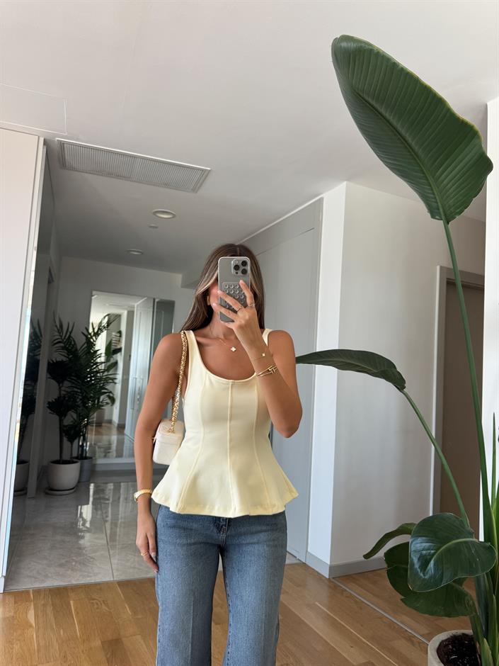 Dilvin Kalın Askılı Peplum Top -Sarı