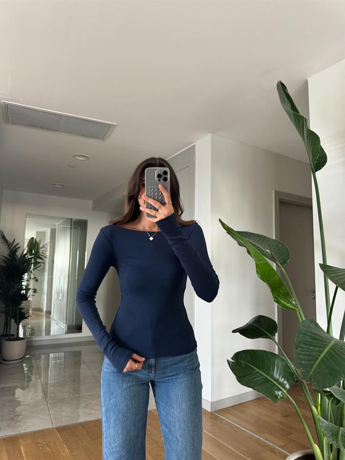 Dilvin Kayık Yaka Badi- Lacivert 