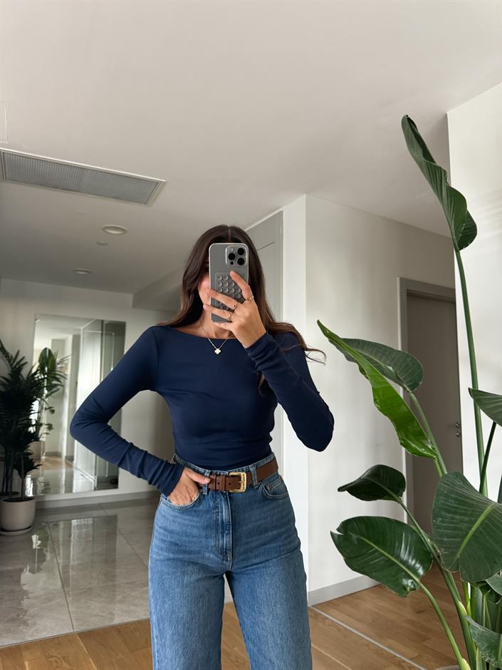 Dilvin Kayık Yaka Badi- Lacivert 