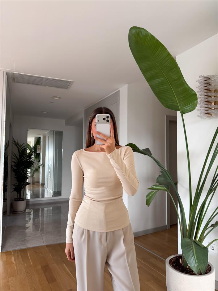 Dilvin Kayık Yaka Drapeli Basic - Taş