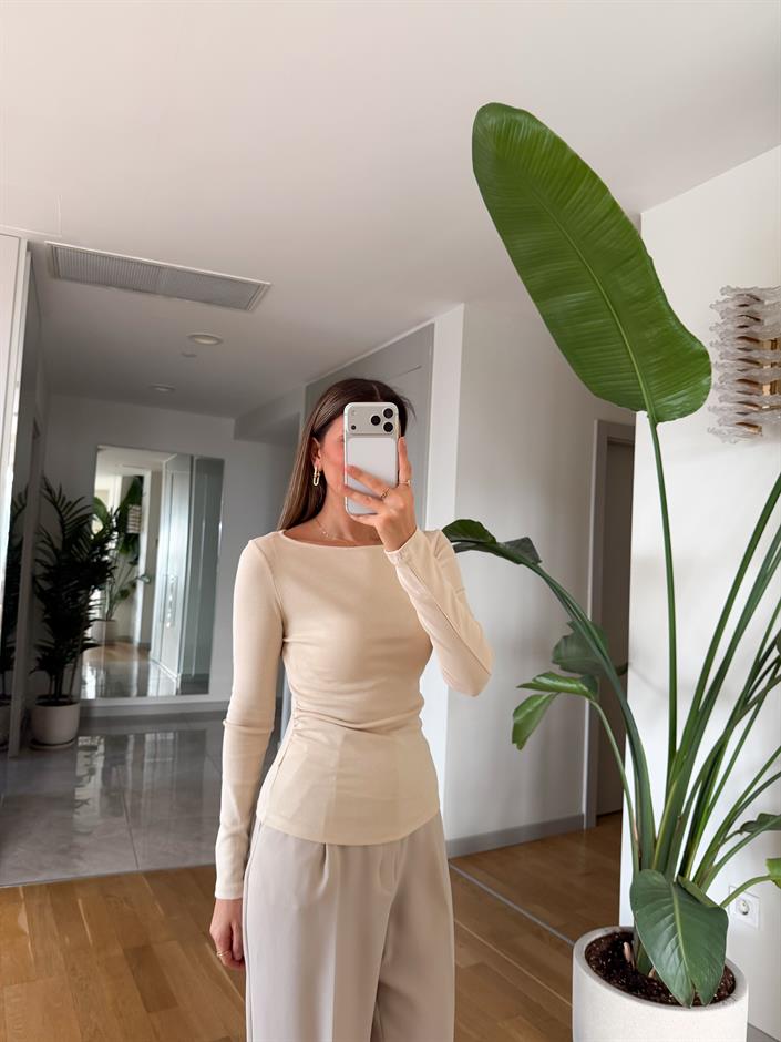 Dilvin Kayık Yaka Drapeli Basic - Taş