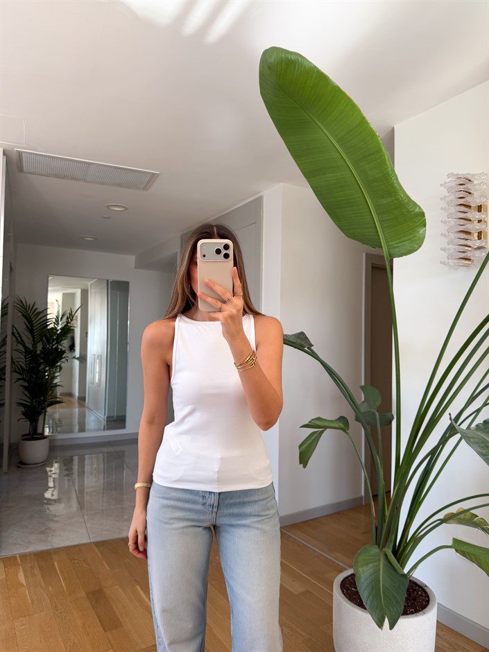 Dilvin Kayık Yaka Top -  Beyaz