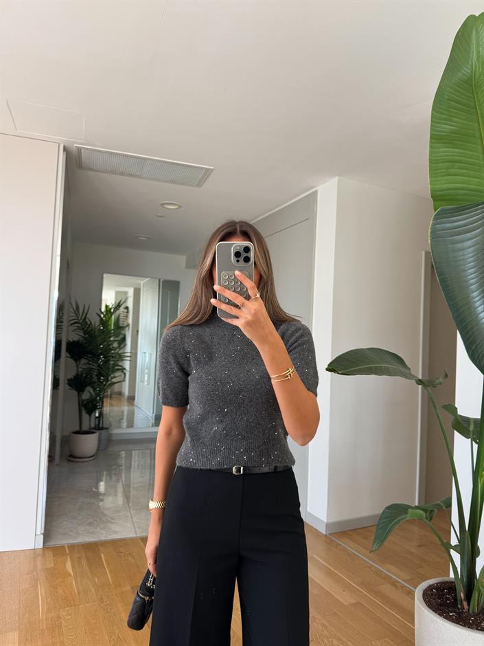 Dilvin Kısa Kollu Pullu Kazak - Antrasit