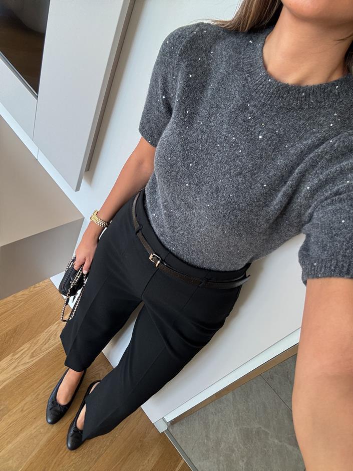 Dilvin Kısa Kollu Pullu Kazak - Antrasit