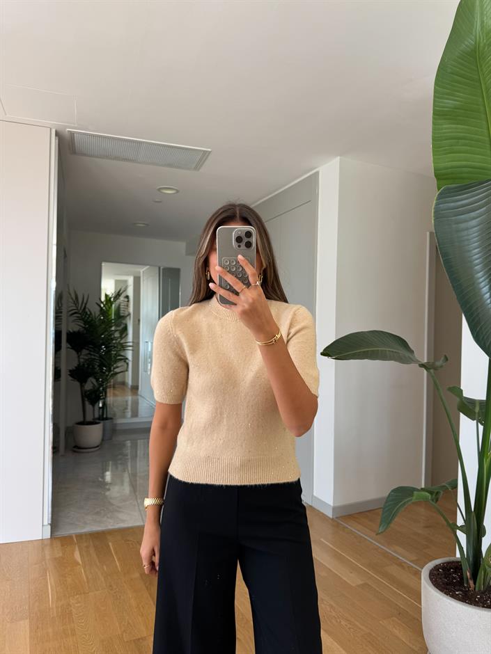 Dilvin Kısa Kollu Pullu Kazak - Bej