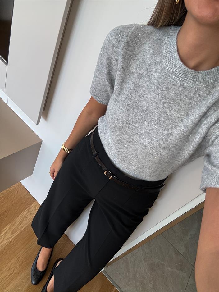 Dilvin Kısa Kollu Pullu Kazak - Gri