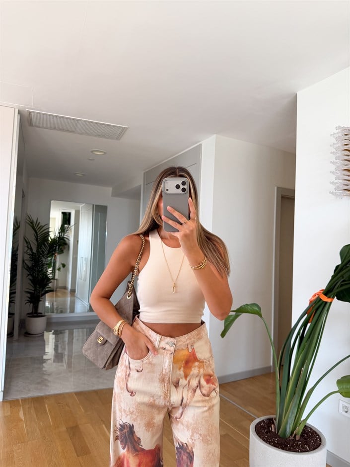 Dilvin Kolsuz Crop Top - Taş