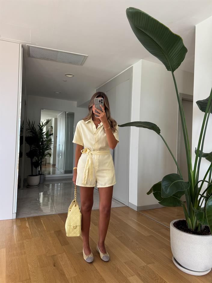 Dilvin Kuşaklı Tulum - Açık Sarı