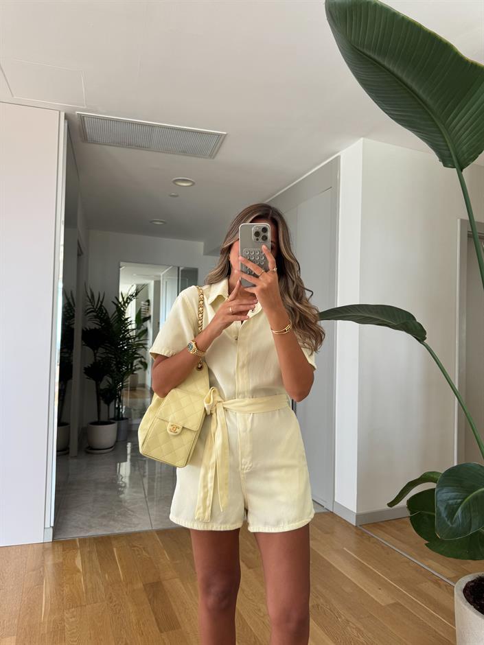 Dilvin Kuşaklı Tulum - Açık Sarı