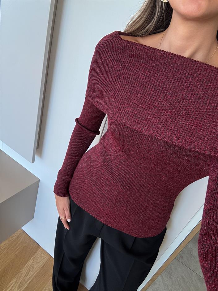 Dilvin Madonna Yaka Simli Triko - Bordo