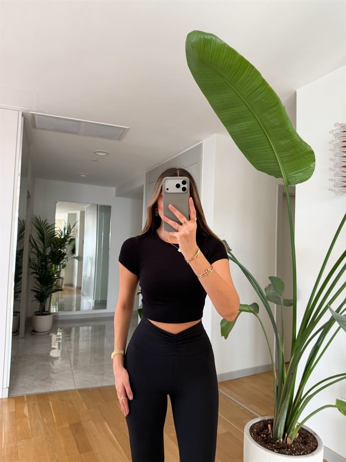 Dilvin Modal Crop Tişört - Siyah