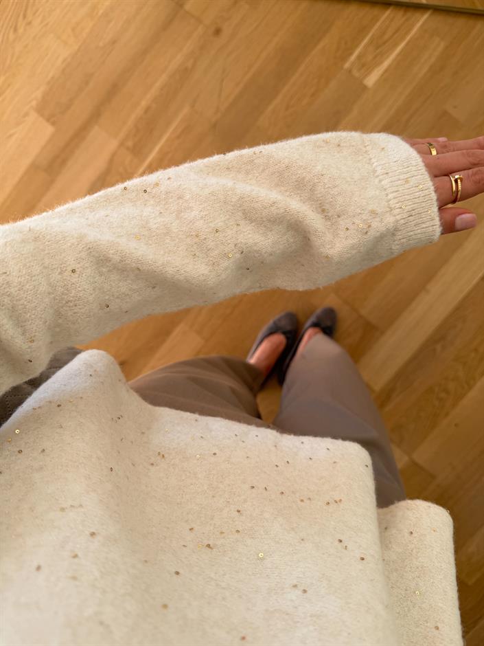 Dilvin Peplum Pullu Kazak - Ekru 