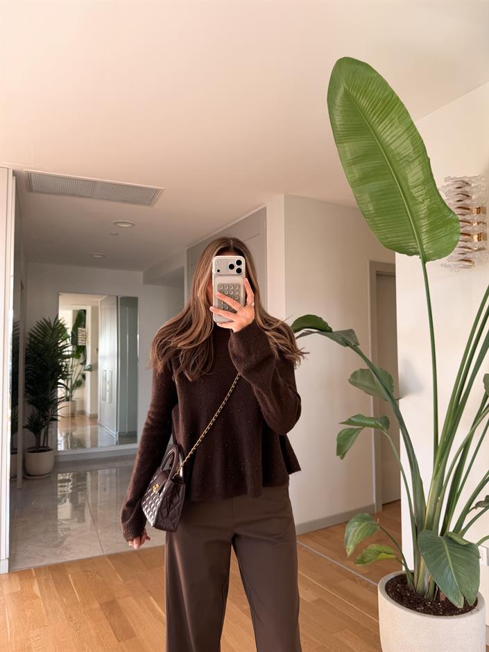 Dilvin Peplum Pullu Kazak -Kahve