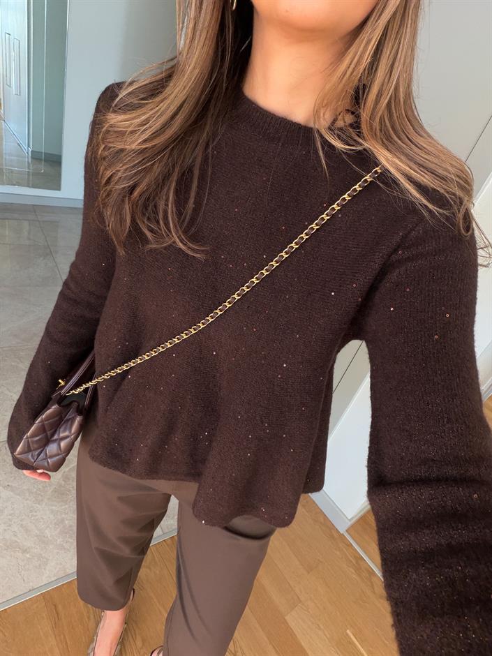 Dilvin Peplum Pullu Kazak -Kahve