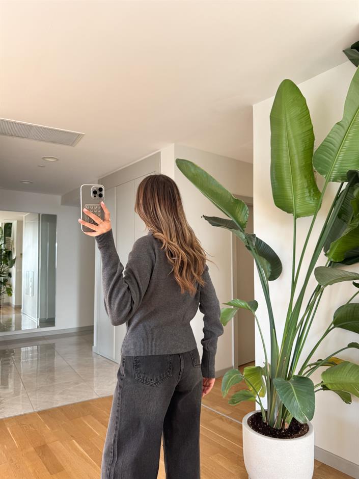 Dilvin Polo Yaka Düğmeli Triko - Füme