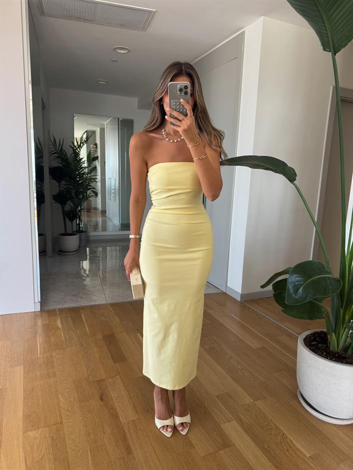 Dilvin Straplez Midi Elbise -Sarı