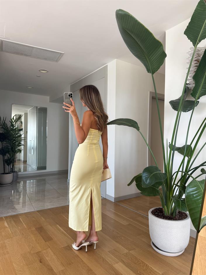 Dilvin Straplez Midi Elbise -Sarı