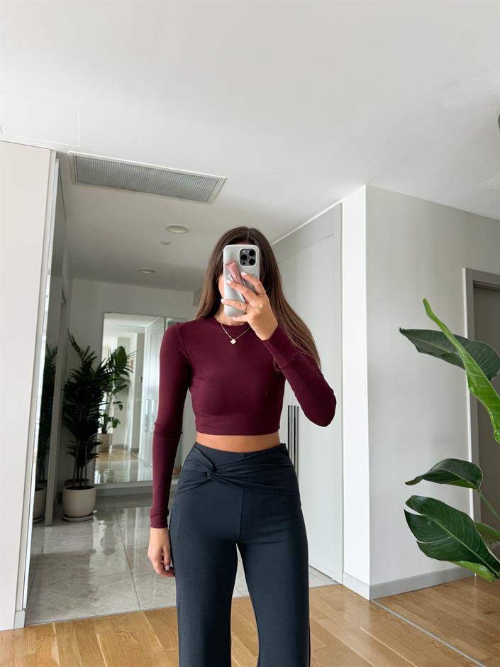 Dilvin Uzun Kollu Basic Tişört-Bordo