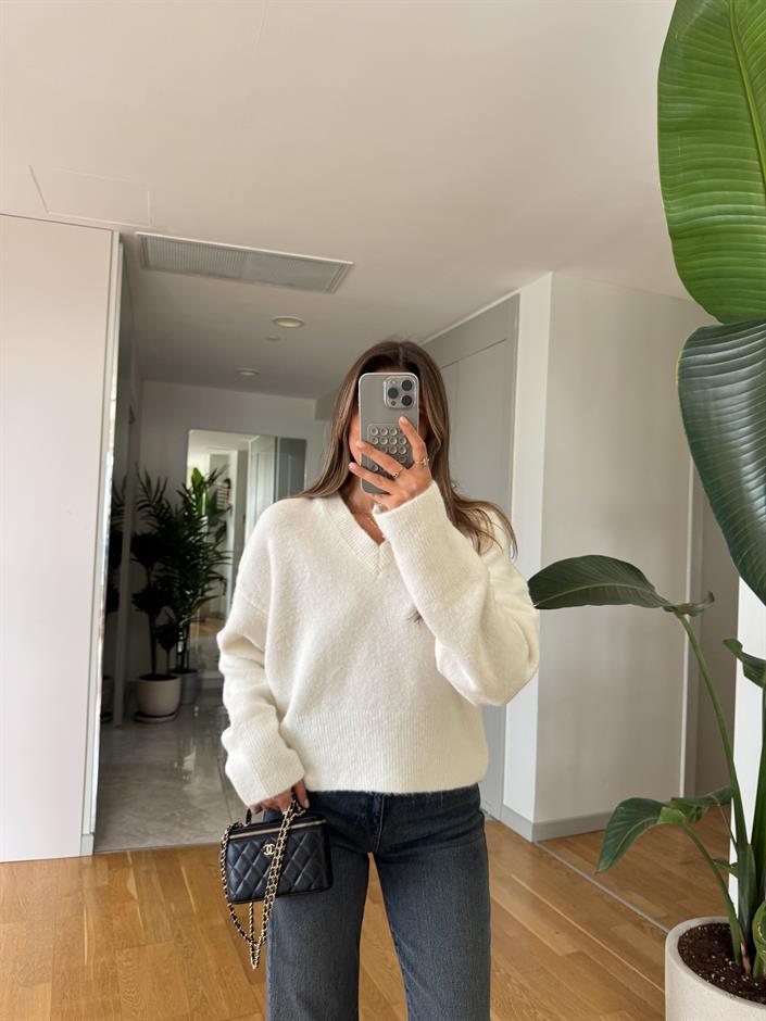 Dilvin V Yaka Yumoş Kazak - Ekru 