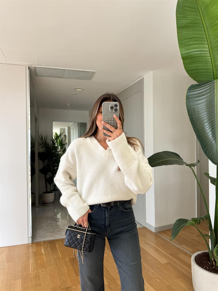 Dilvin V Yaka Yumoş Kazak - Ekru 