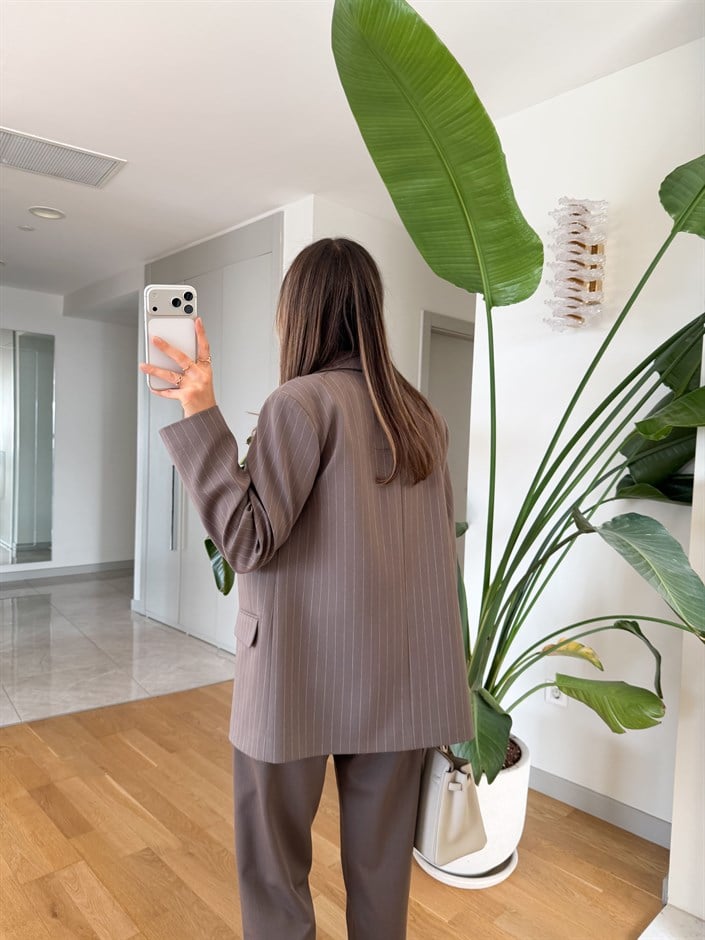 Dilvin Vizon Çizgili Blazer Ceket