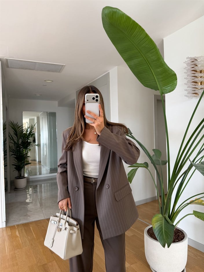 Dilvin Vizon Çizgili Blazer Ceket