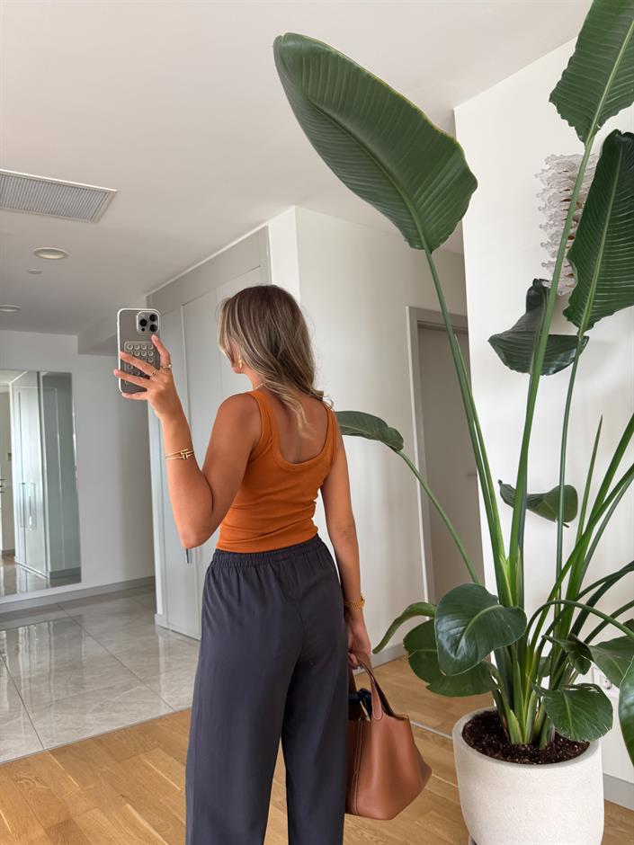 Dilvin Yakası Çıt Çıtlı  Atlet - Kiremit