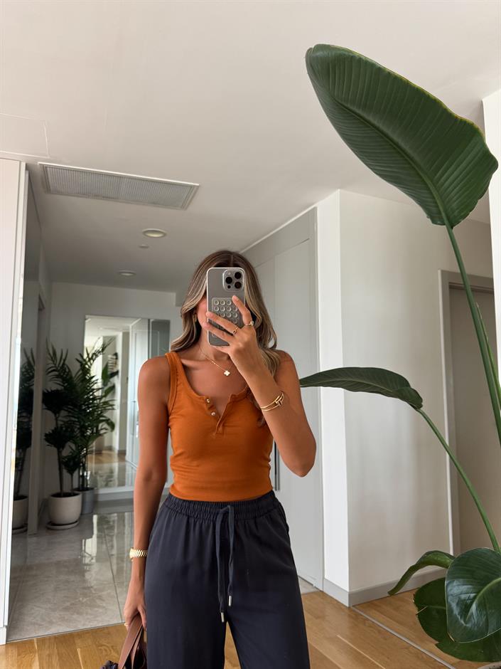 Dilvin Yakası Çıt Çıtlı  Atlet - Kiremit