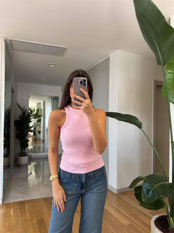 Dilvin Yırtık Detaylı Eskitme Atlet -Pembe