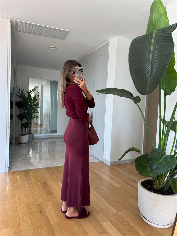 Dilvin Yüksek Bel Uzun Etek - Bordo