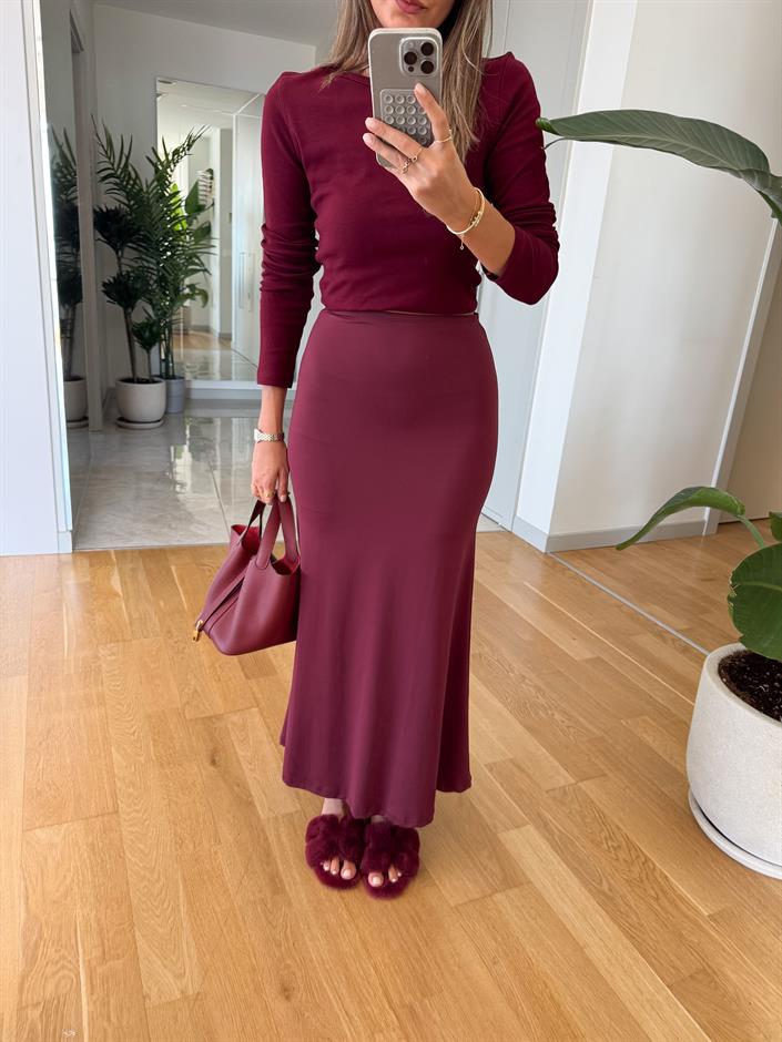 Dilvin Yüksek Bel Uzun Etek - Bordo