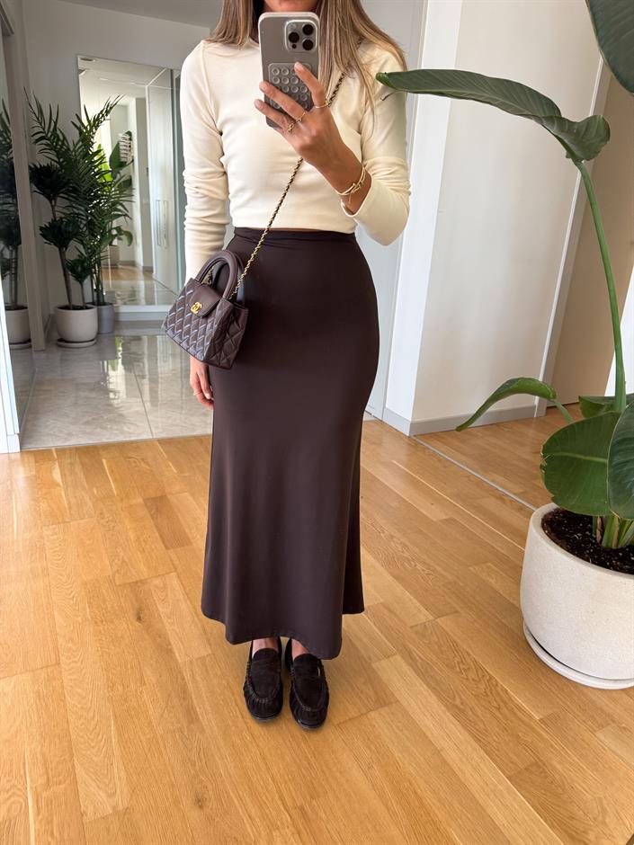 Dilvin Yüksek Bel Uzun Etek - Koyu Kahve
