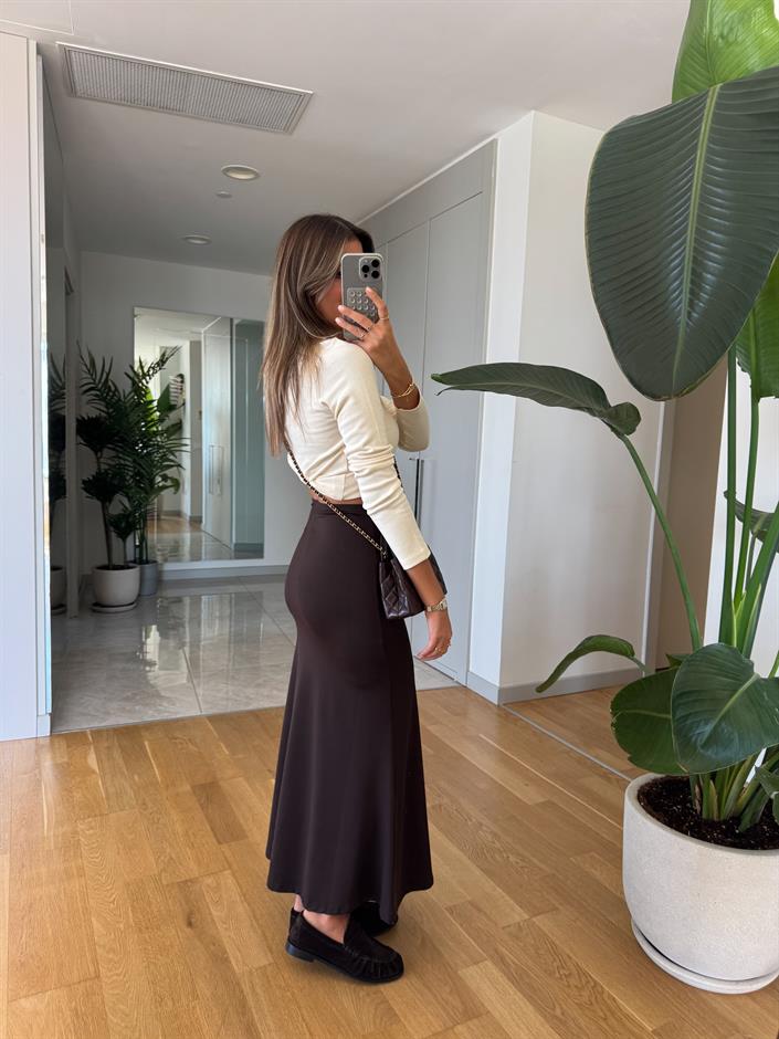 Dilvin Yüksek Bel Uzun Etek - Koyu Kahve