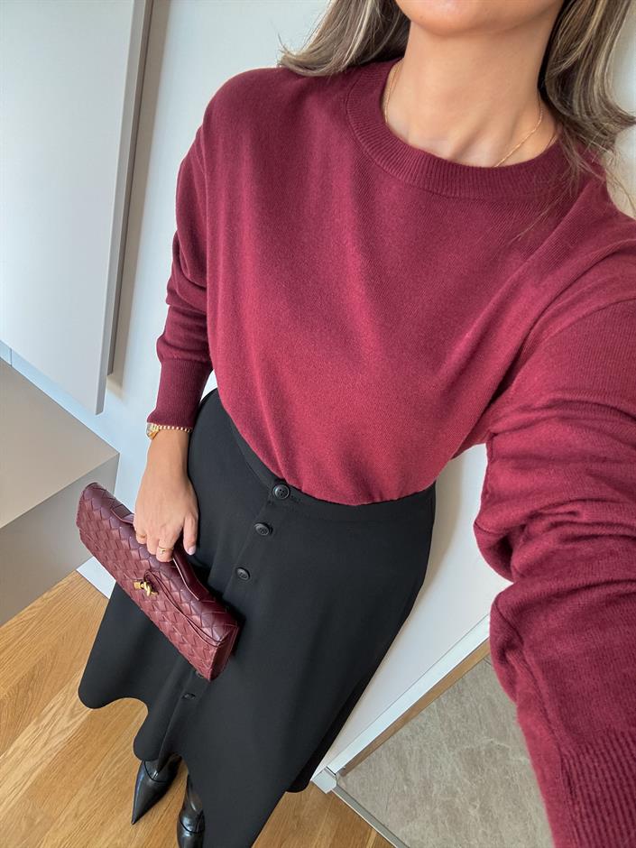 Dilvin Yün Karışımlı Basic Triko - Bordo