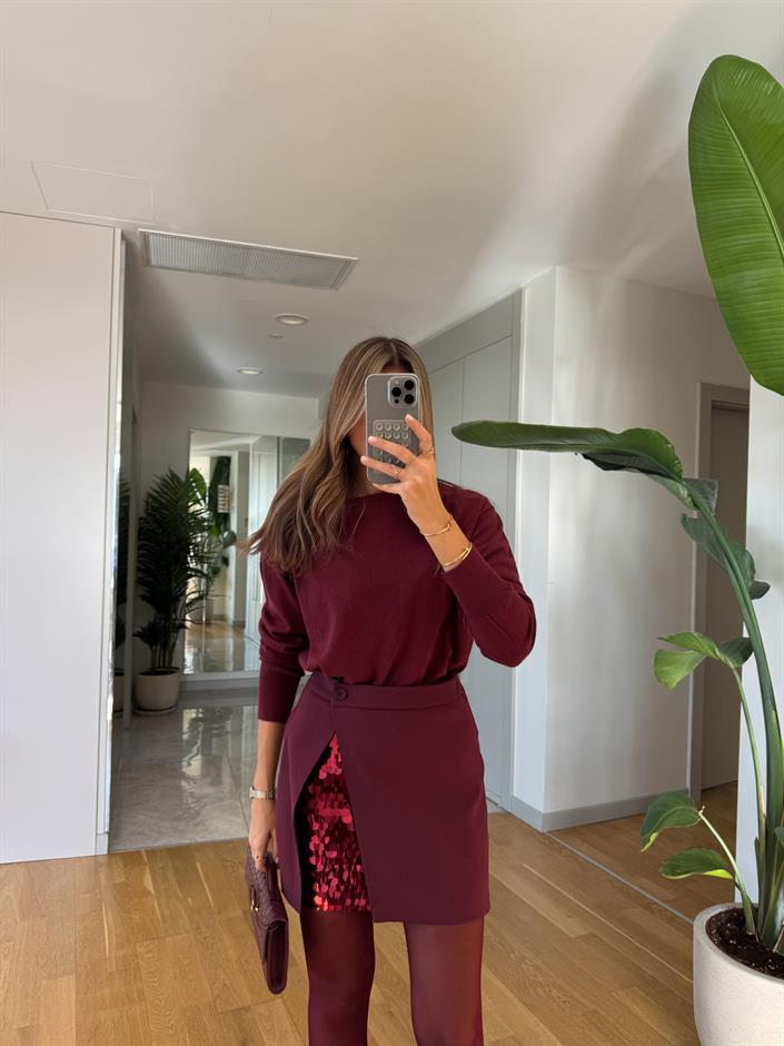 Dilvin Yün Karışımlı Basic Triko - Bordo