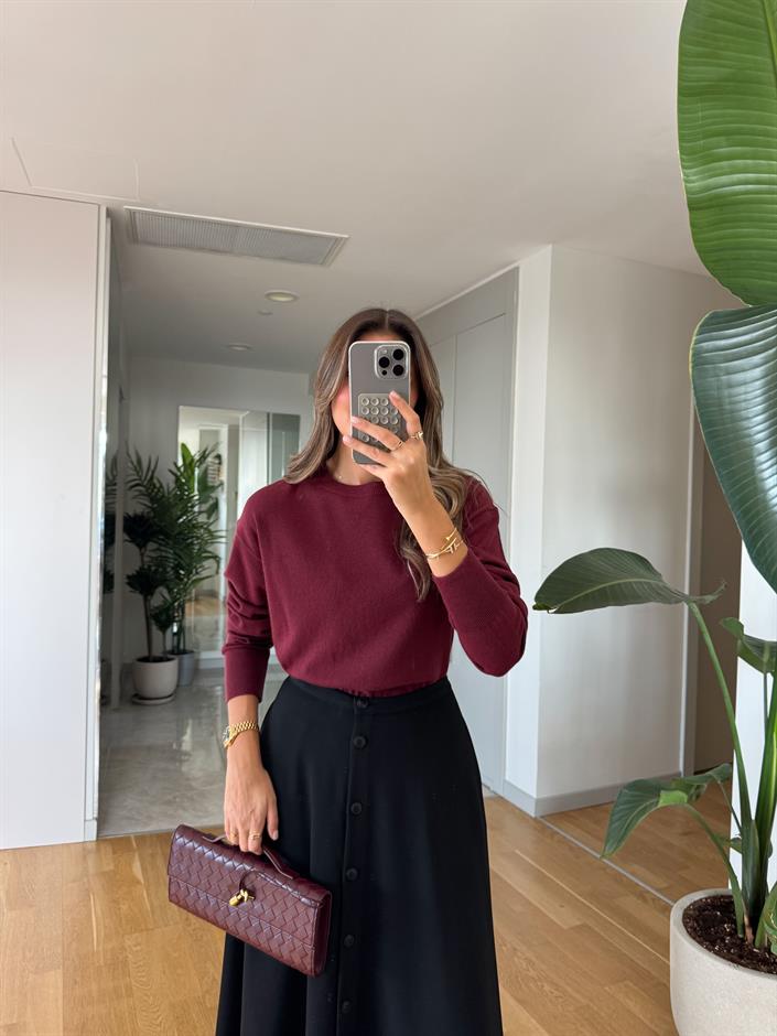 Dilvin Yün Karışımlı Basic Triko - Bordo