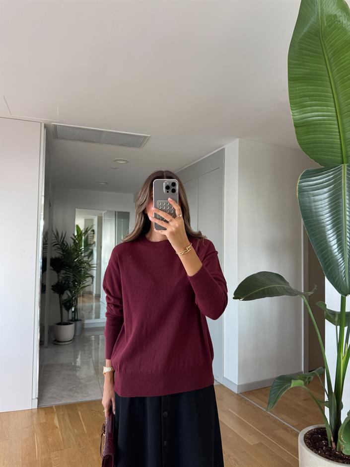 Dilvin Yün Karışımlı Basic Triko - Bordo