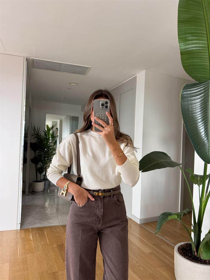 Dilvin Yün Karışımlı Basic Triko - Ekru 