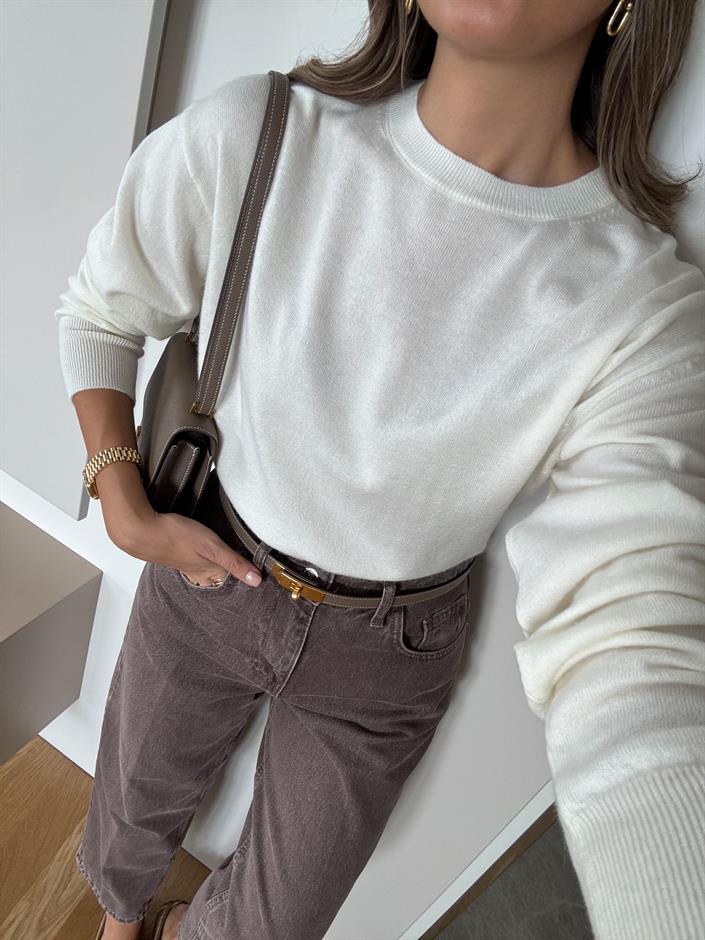 Dilvin Yün Karışımlı Basic Triko - Ekru 