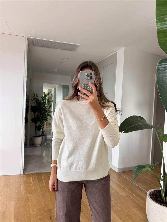 Dilvin Yün Karışımlı Basic Triko - Ekru 