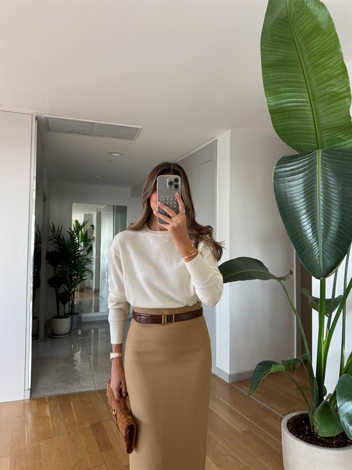 Dilvin Yün Karışımlı Basic Triko - Ekru 