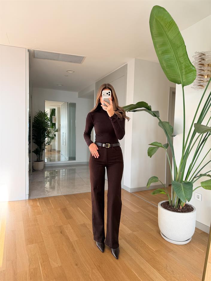 Dina Kemerli Wide Leg Jean - Kahve